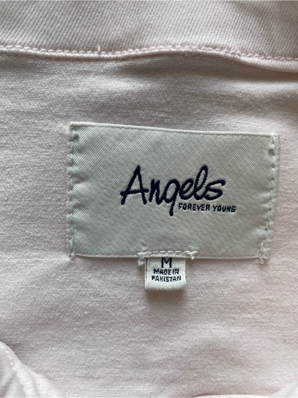 Angels Forever Young Pink Denim Jacket Distressed Hem Size Medium - Picture 3 of 9
